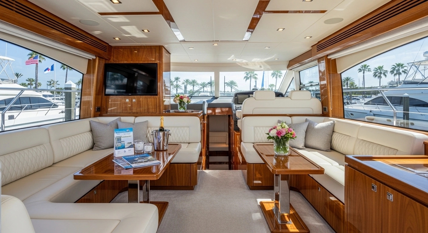 Azimut Motor Yacht Show Upholstery Preparation in Pier 66 Marina