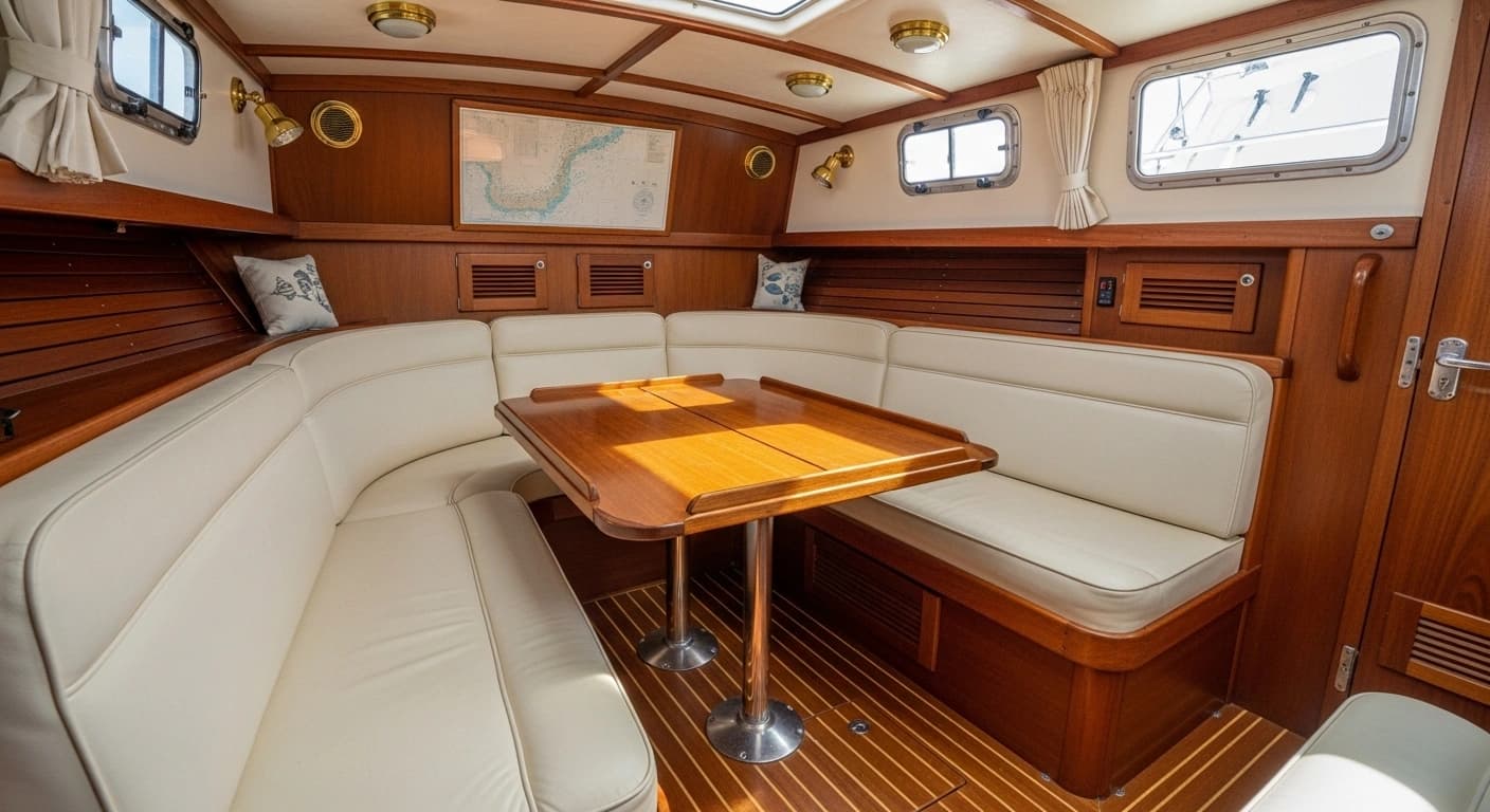 Classic Cruiser Sailboat Salon Reupholstery in Coconut Grove Marina