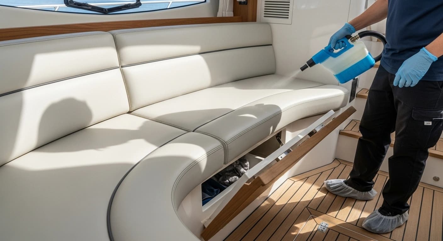 Scheduled antimicrobial maintenance program for marine interiors