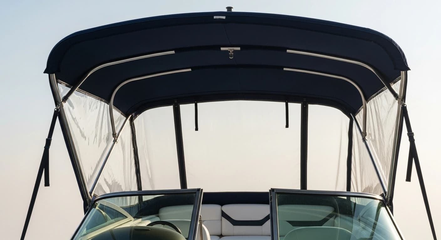 Three-bow bimini top configuration for standard boats