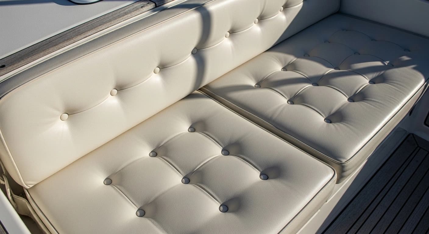 Custom tufted boat cushions with diamond pattern
