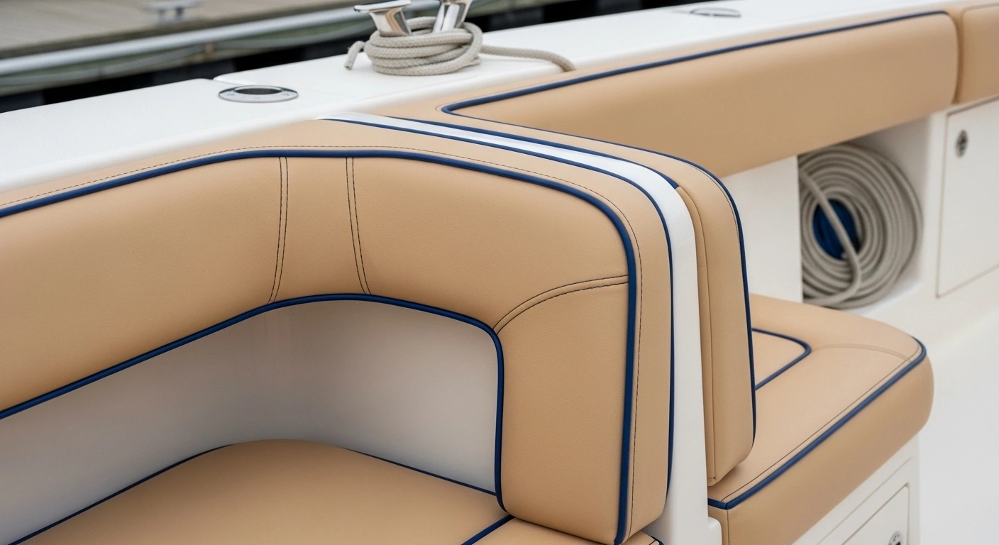 Custom boat cushions with contrast piping detail