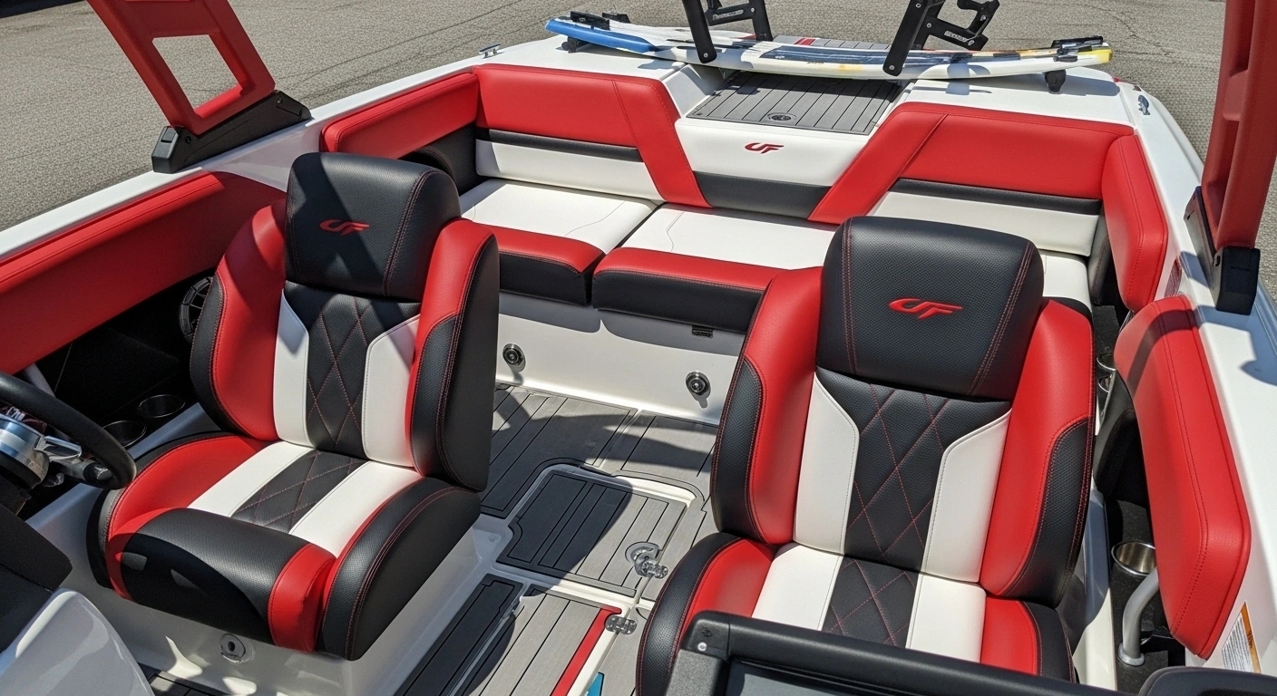 Sport performance bowrider interior with secure seating