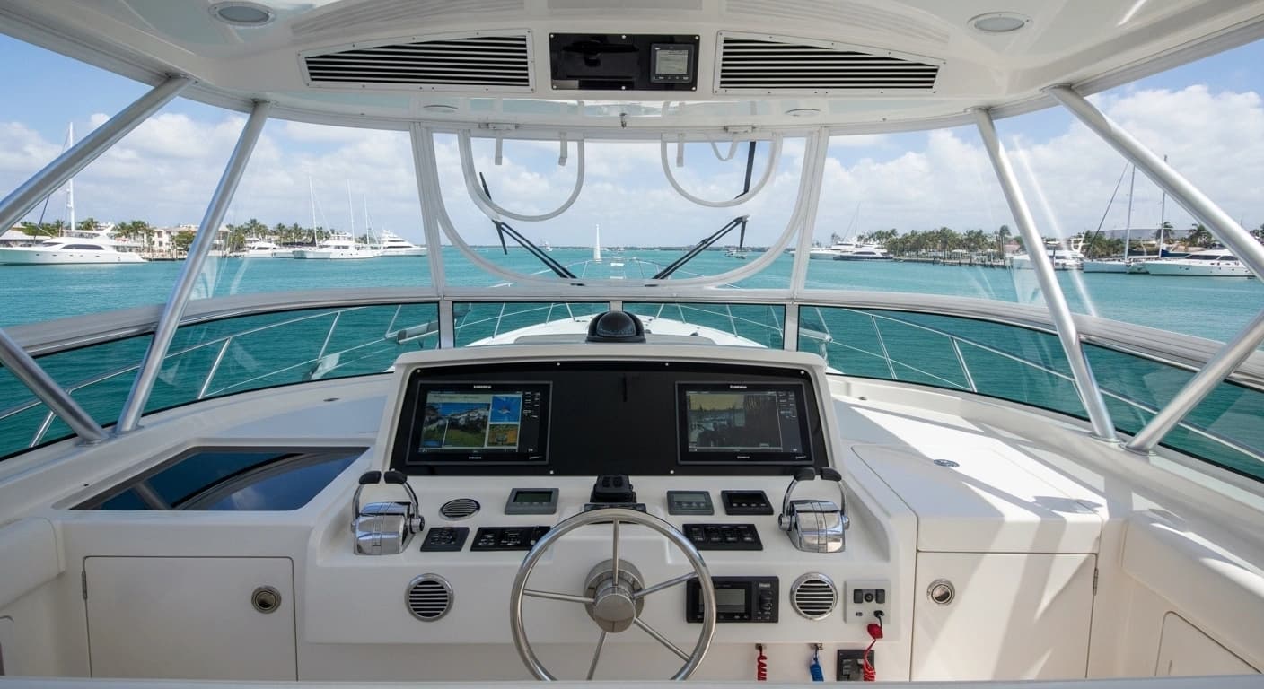 Full hard-top yacht bridge enclosure with integrated glass and ventilation