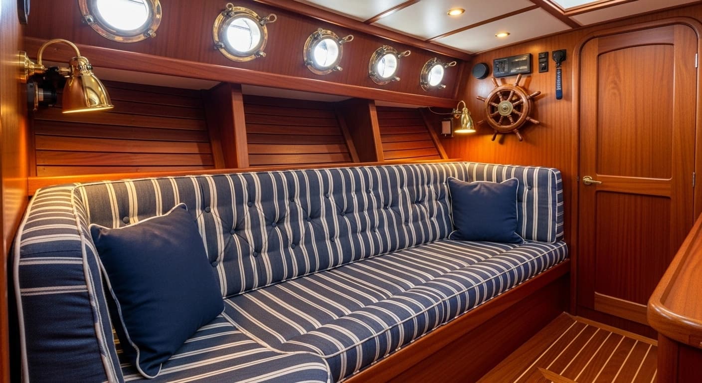 Classic nautical cabin interior with traditional marine styling