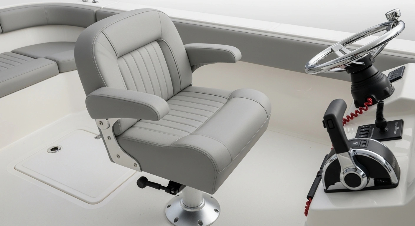 Compact captain’s chair for small boat helm stations