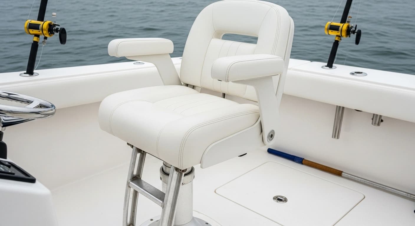Sport fishing captain’s chair with marine vinyl upholstery