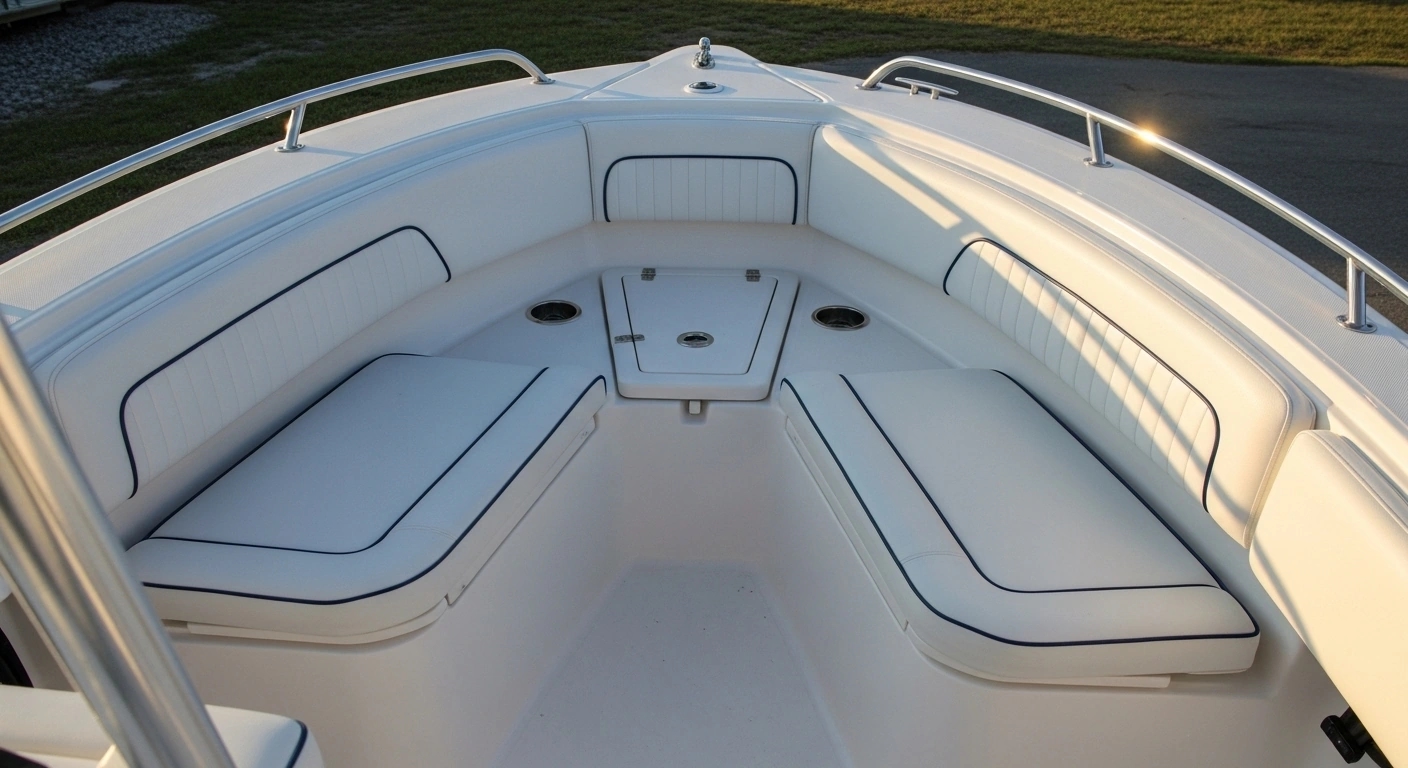 Center console bow seating with family-friendly cushions