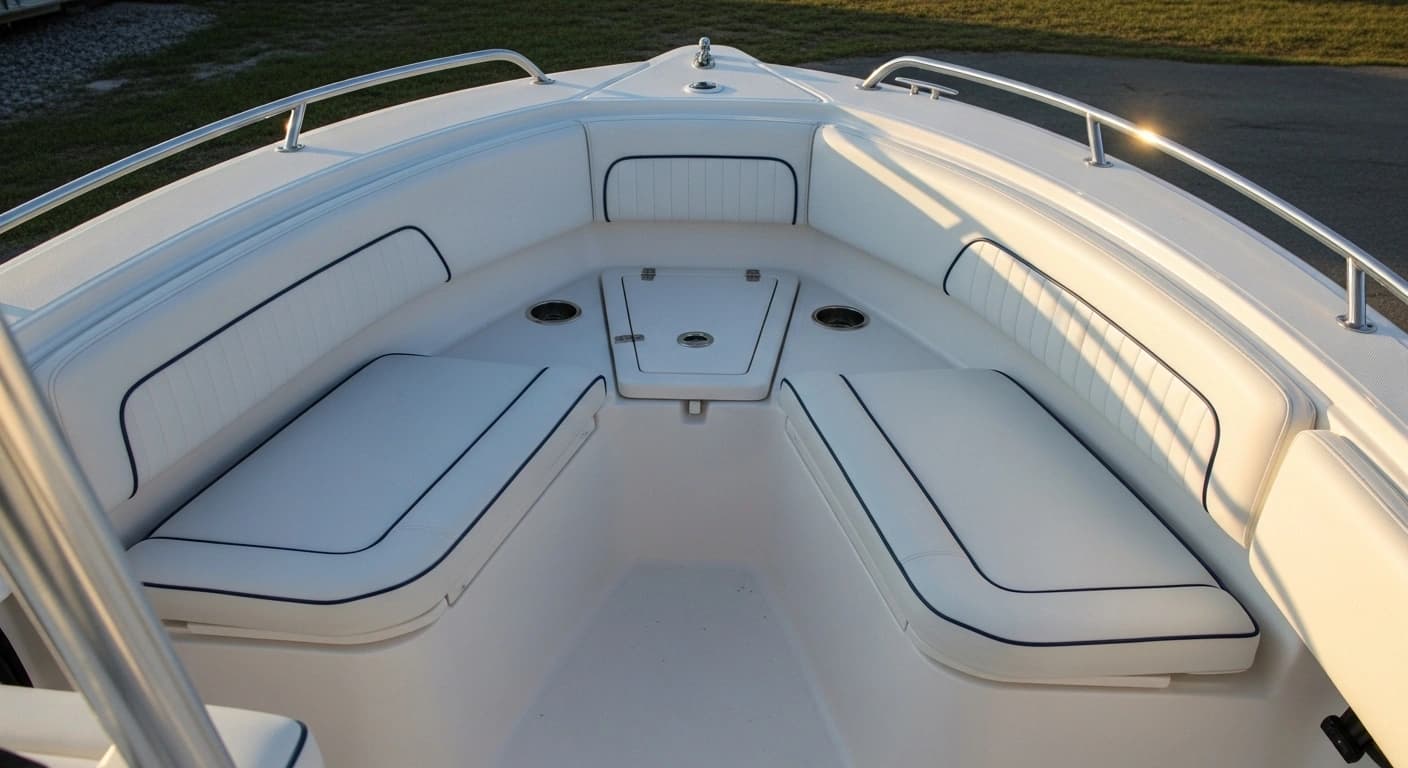 Center console bow seating with family-friendly cushions