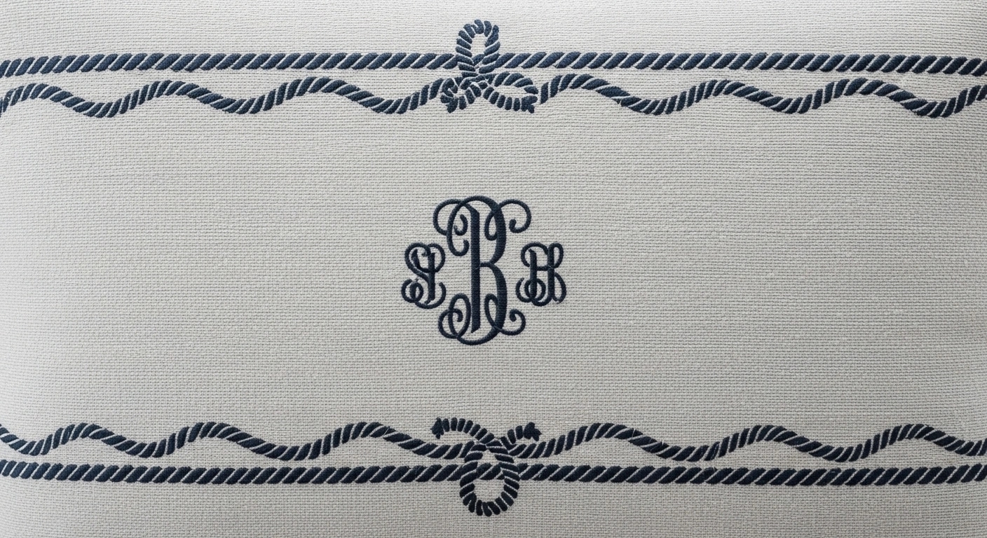 Decorative nautical embroidery designs on marine upholstery