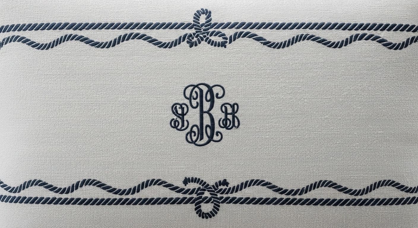Decorative nautical embroidery designs on marine upholstery