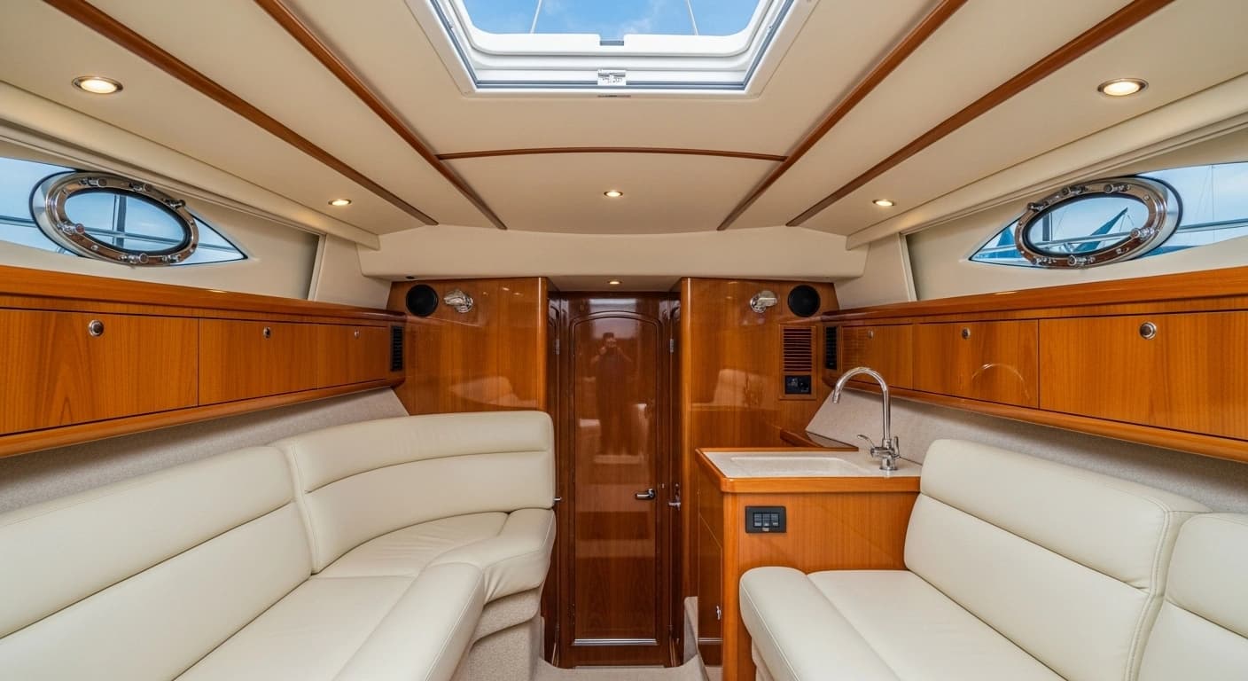 Custom coordinated headliner matching yacht interior décor