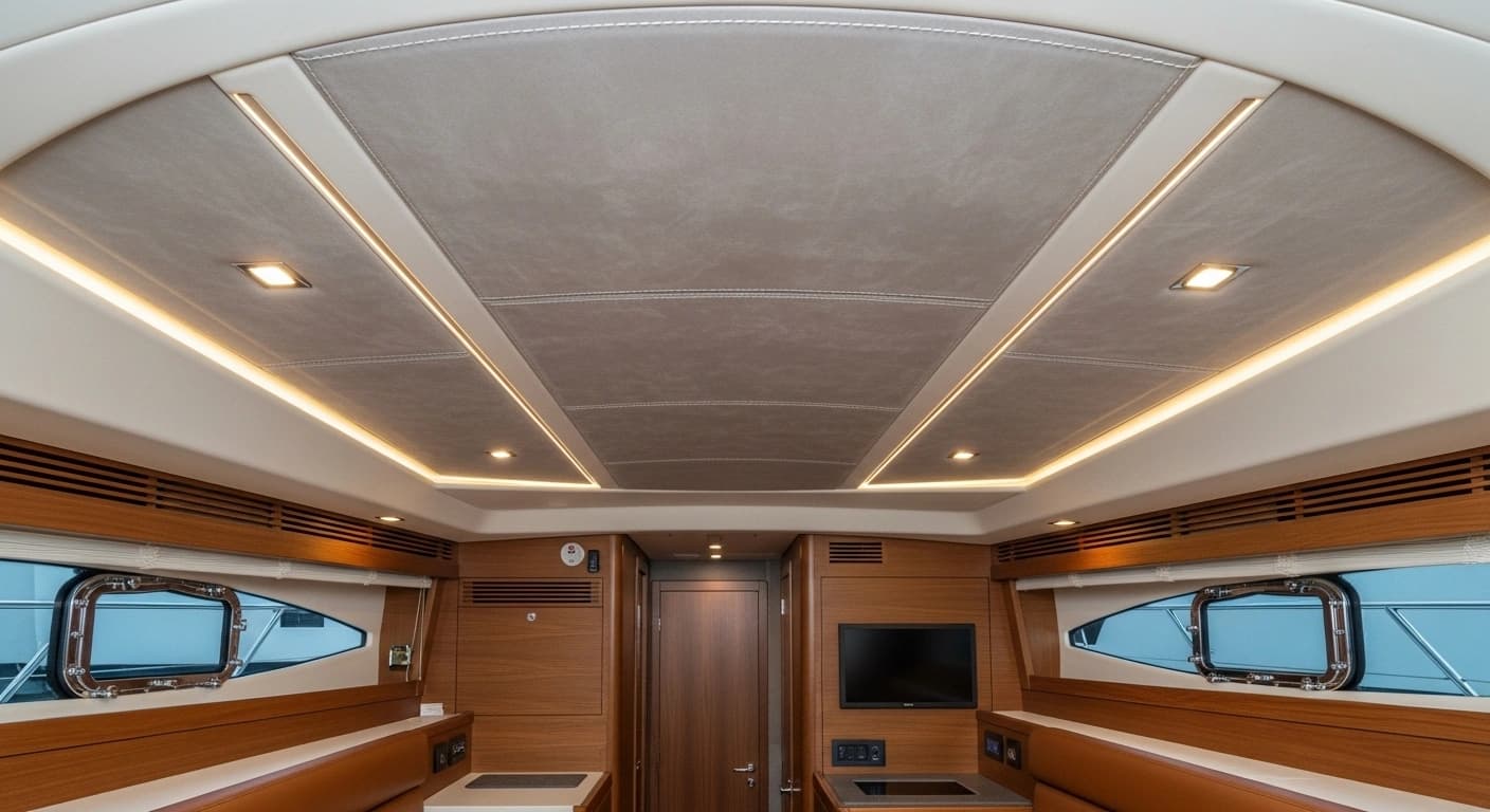 Luxury yacht headliner with premium materials and styling