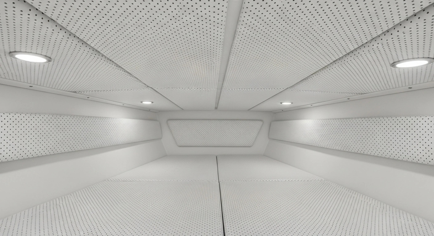 Perforated vinyl headliner system with acoustic dampening