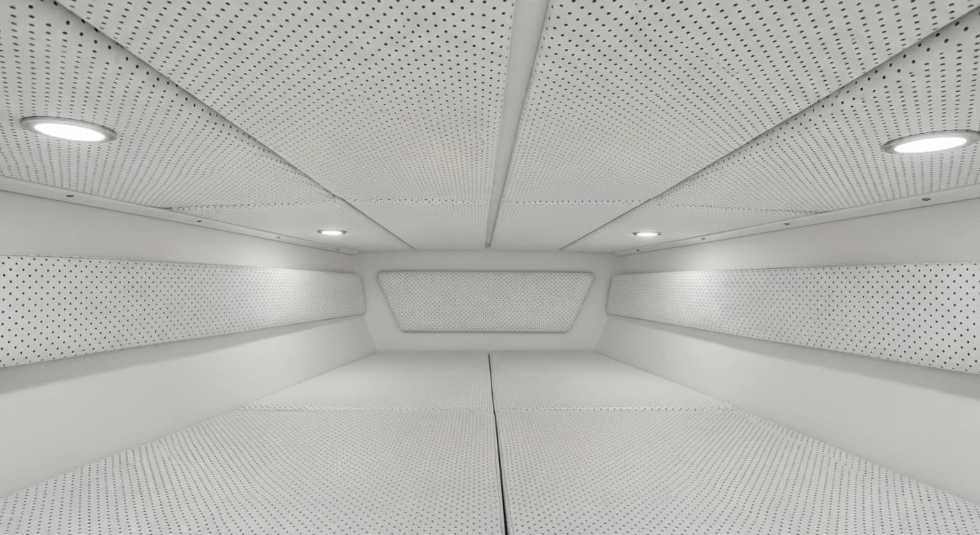 Perforated vinyl headliner system with acoustic dampening