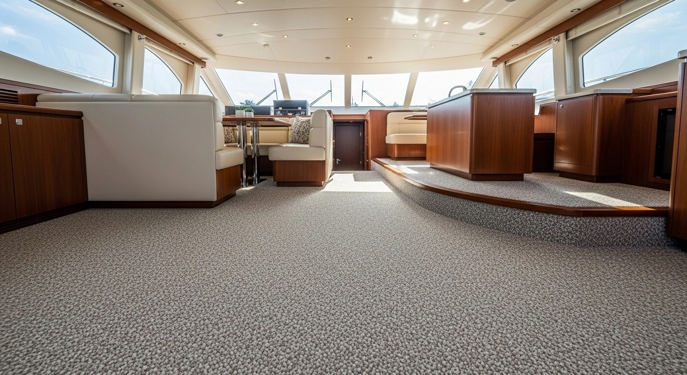 Luxury berber marine carpet in yacht salon
