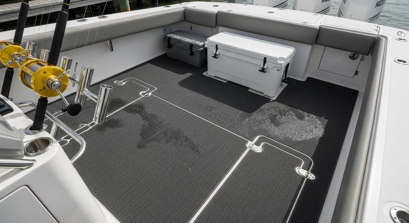 Sport performance marine carpet in boat cockpit