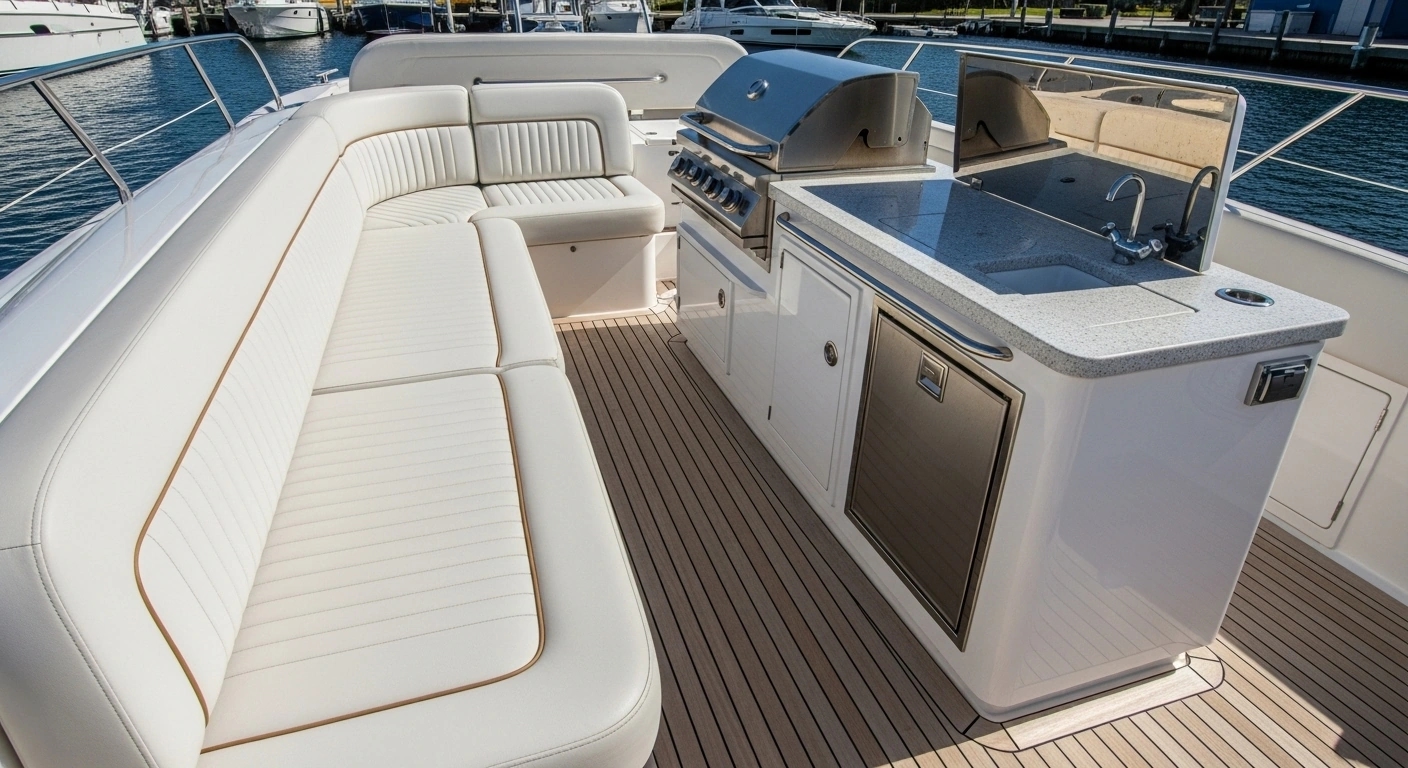 Built-in outdoor galley banquette seating with storage integration