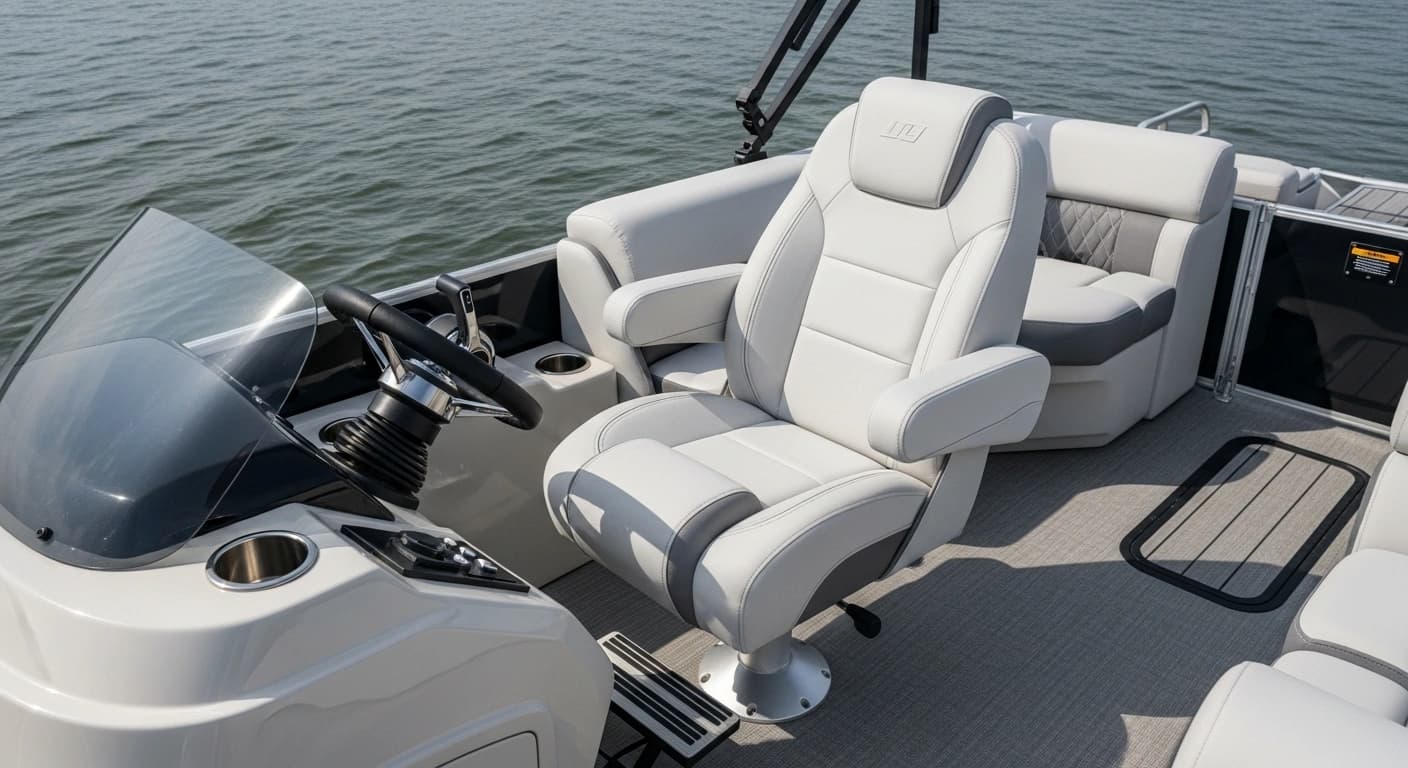 Pontoon captain’s helm with adjustable seating