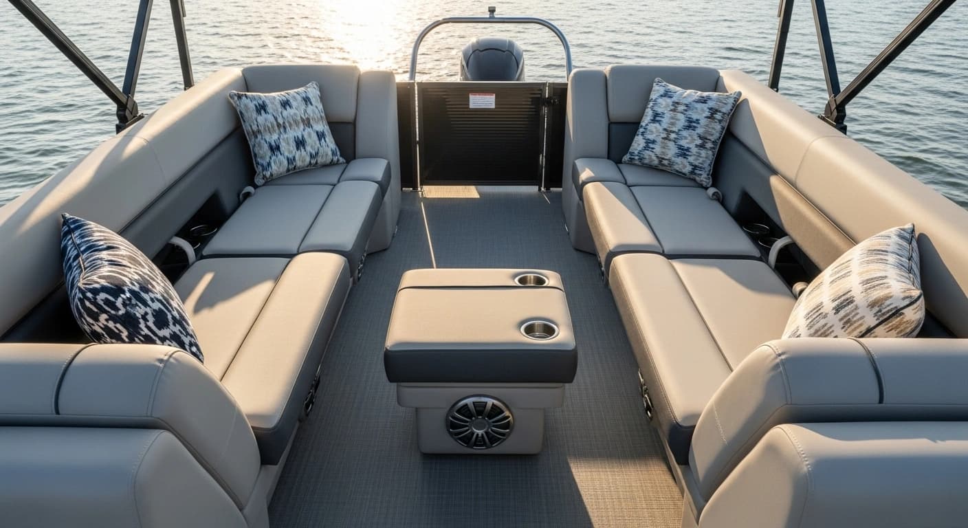 Modular pontoon seating in entertainment configuration
