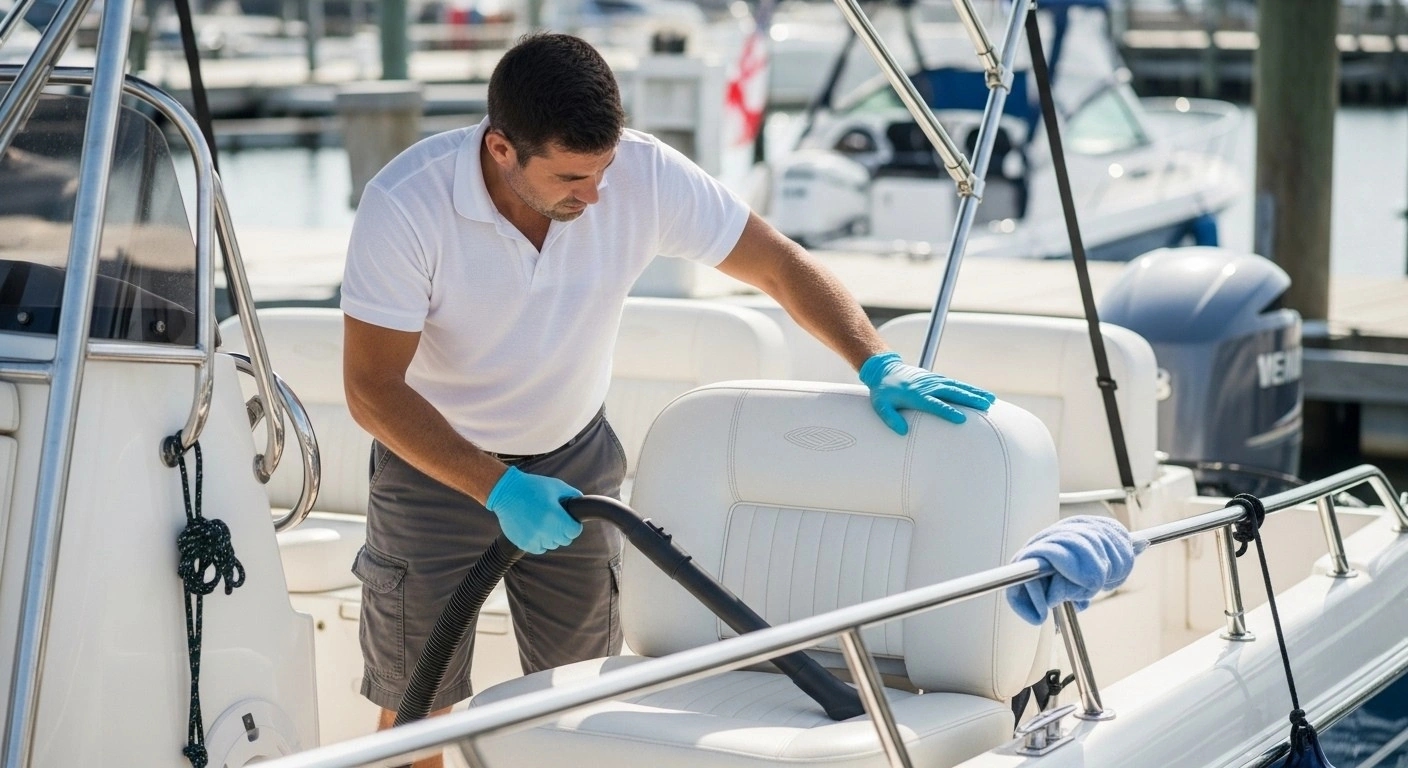 Active boater receiving monthly upholstery maintenance