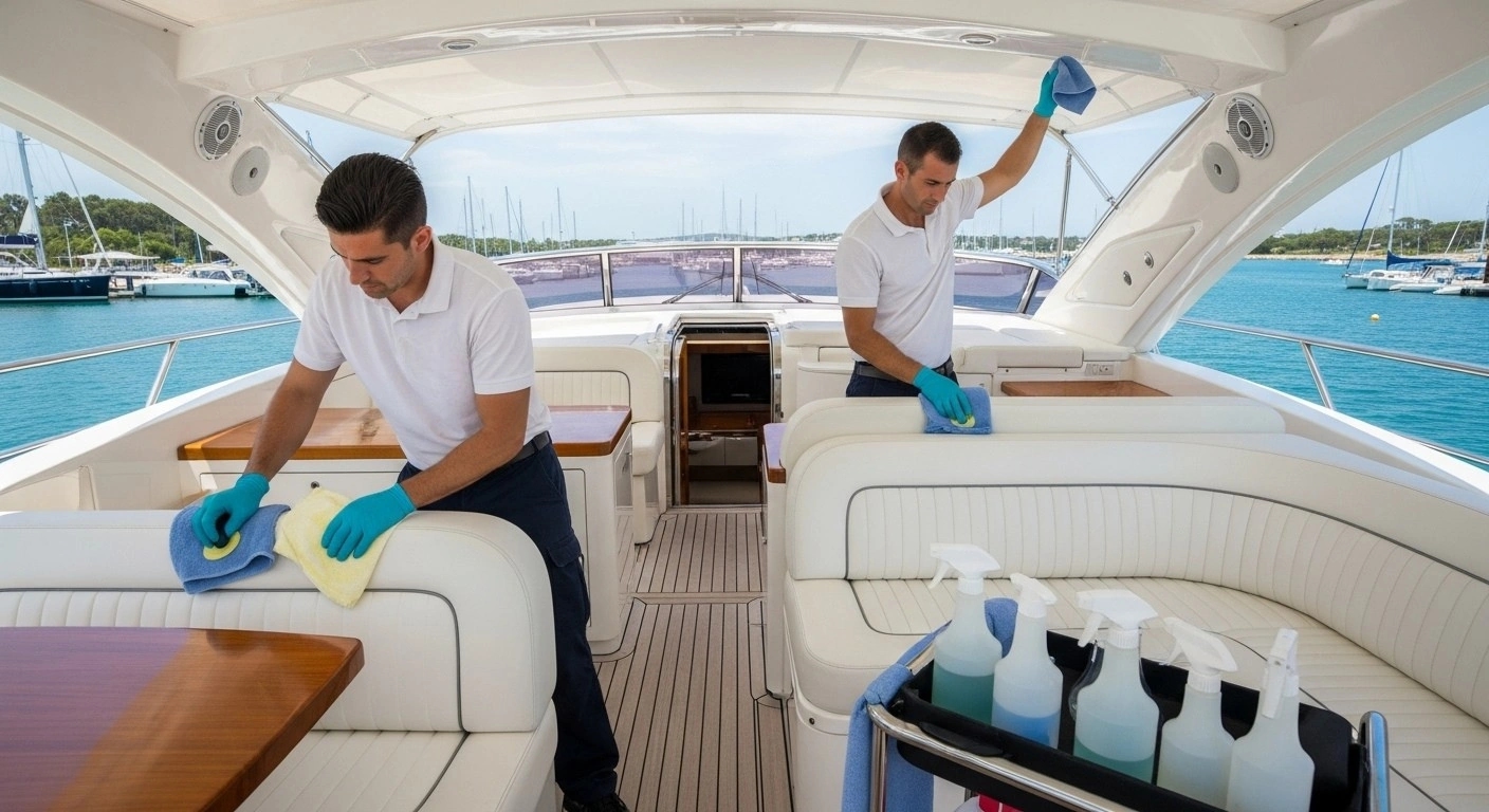 Luxury yacht receiving premium upholstery care service
