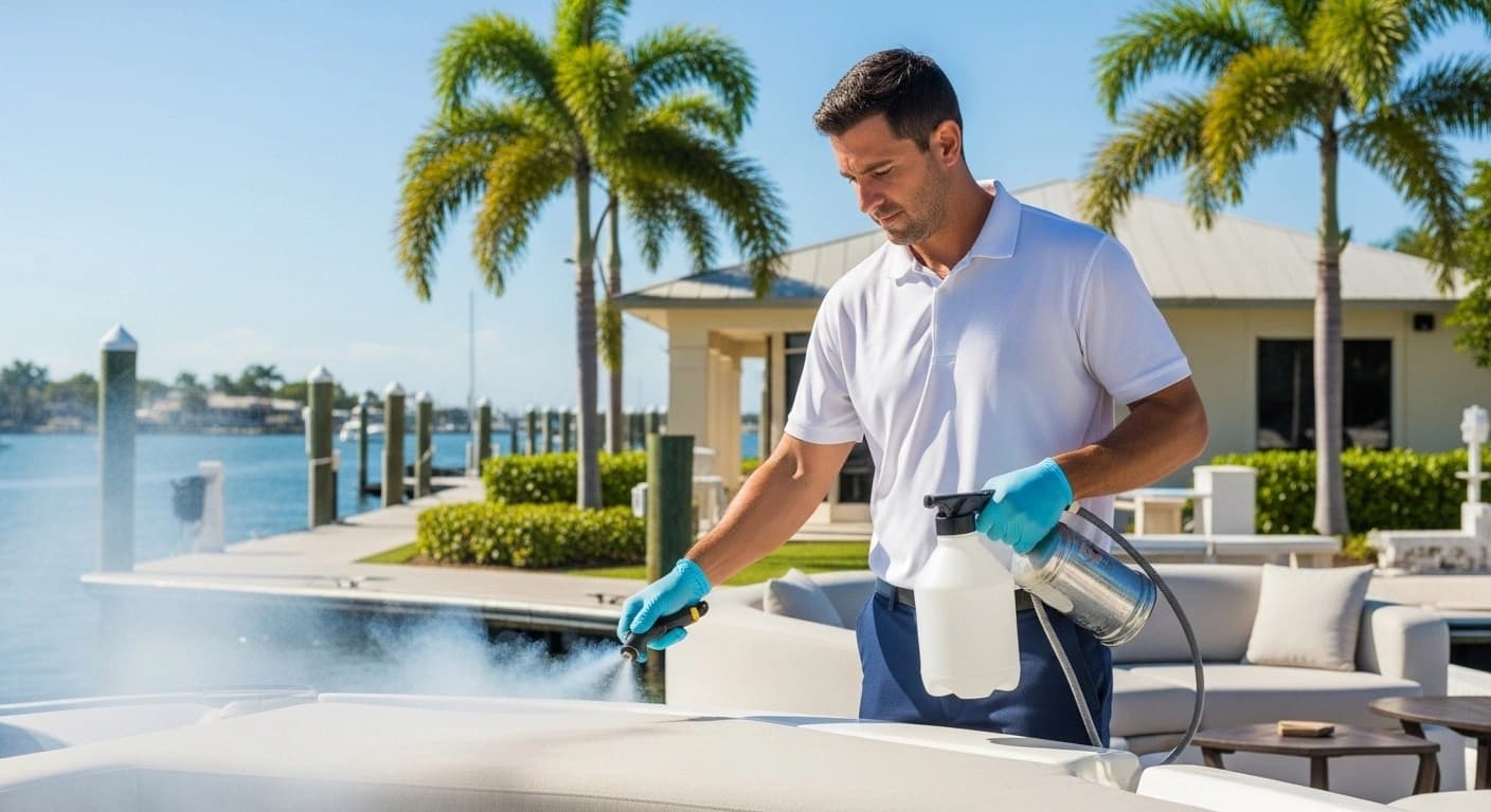 Comprehensive protective treatment package for marine upholstery