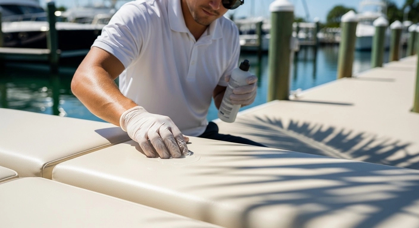 UV protection treatment application on marine upholstery