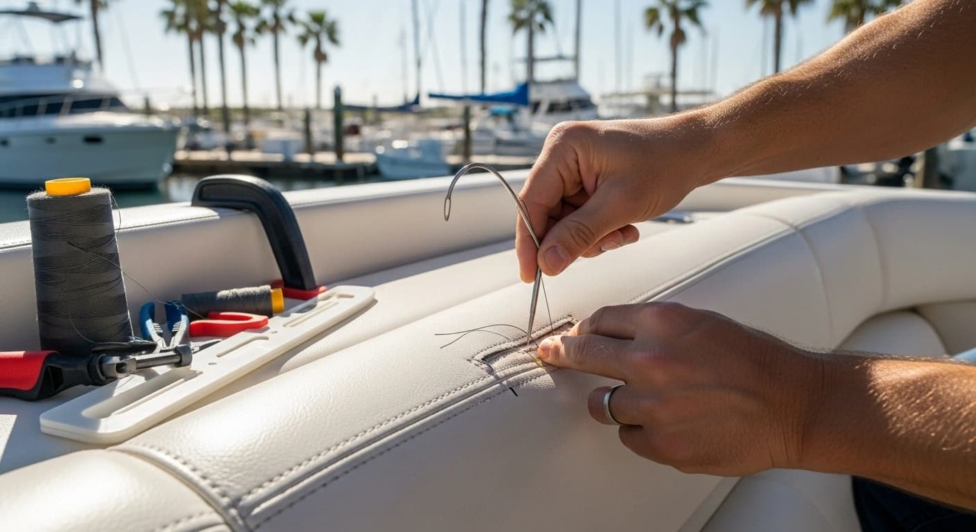 Seam and stitching repair with marine-grade materials