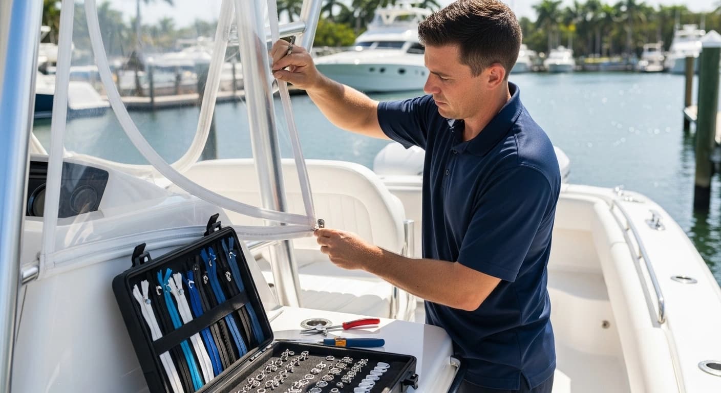 Zipper and hardware repair for marine applications