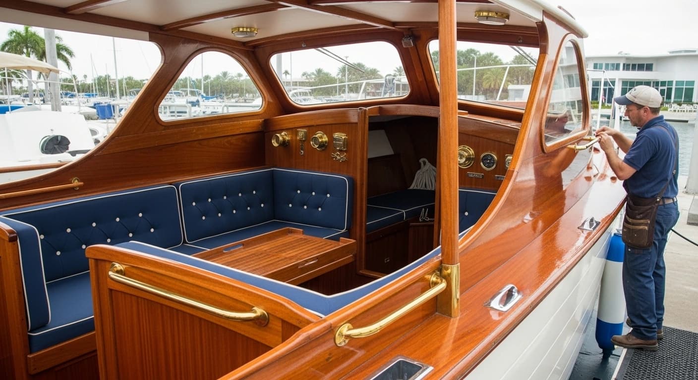 Classic wooden yacht restoration with period upholstery