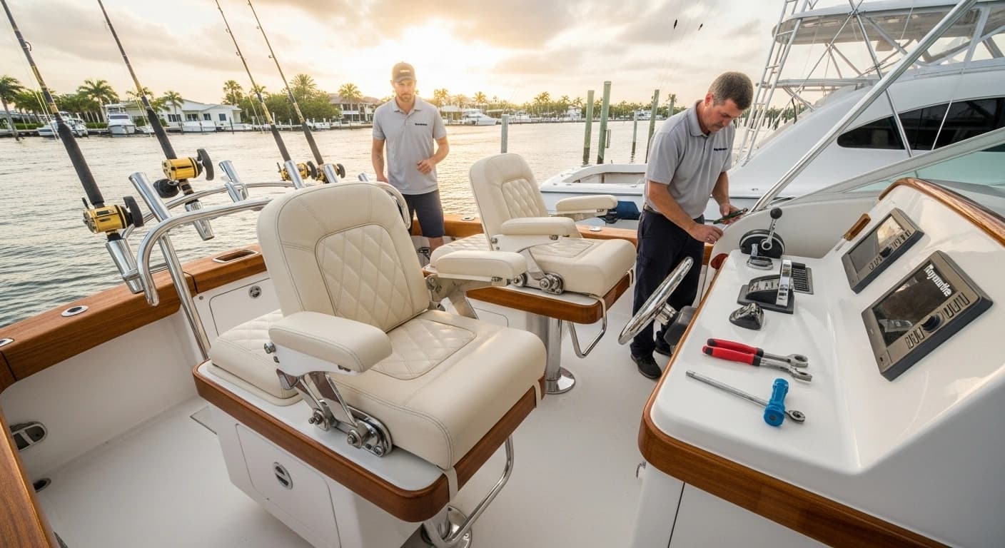 Vintage sportfish boat restoration with authentic upholstery