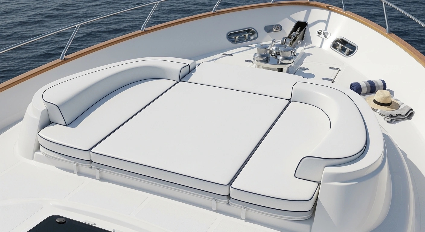 Custom curved sun pad following unique boat hull contours