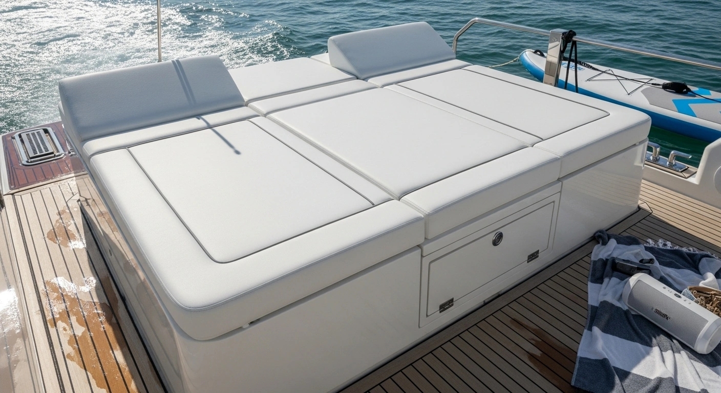 Stern platform sun pad for swimming and sunbathing