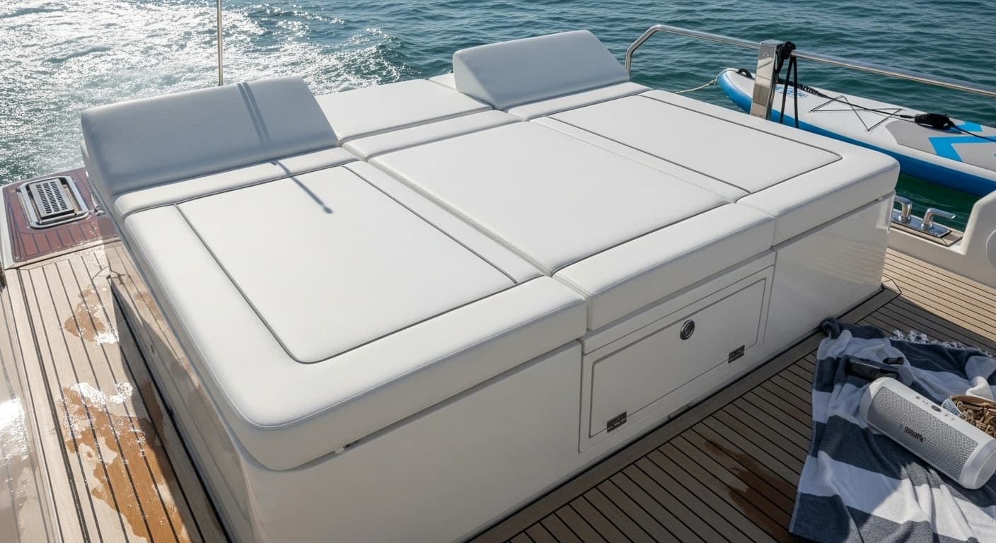 Stern platform sun pad for swimming and sunbathing