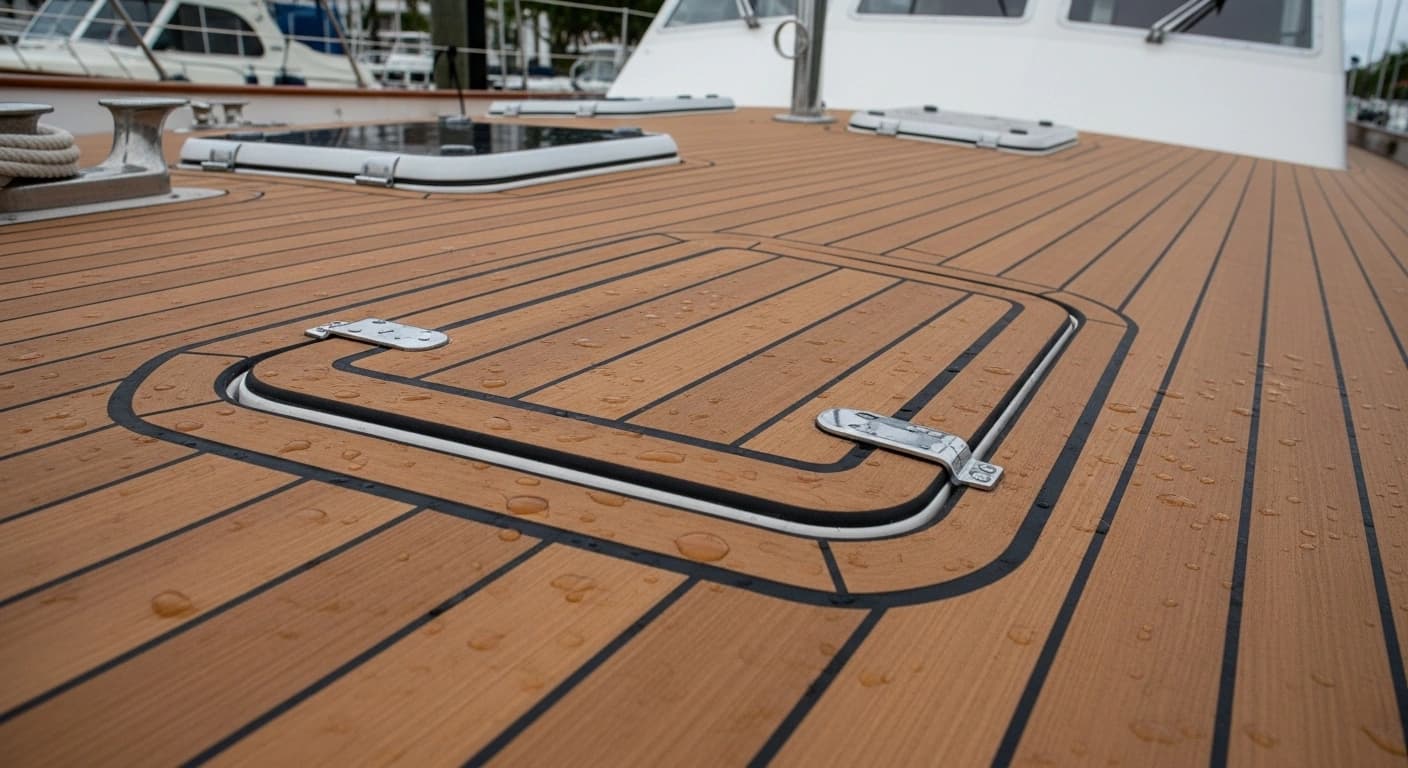 Classic synthetic teak planking with traditional yacht deck appearance