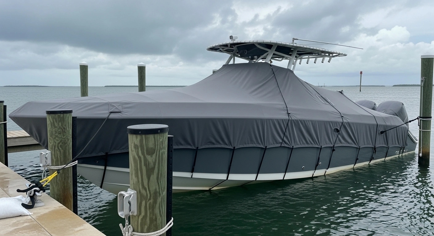 Heavy-duty storm season boat cover installation