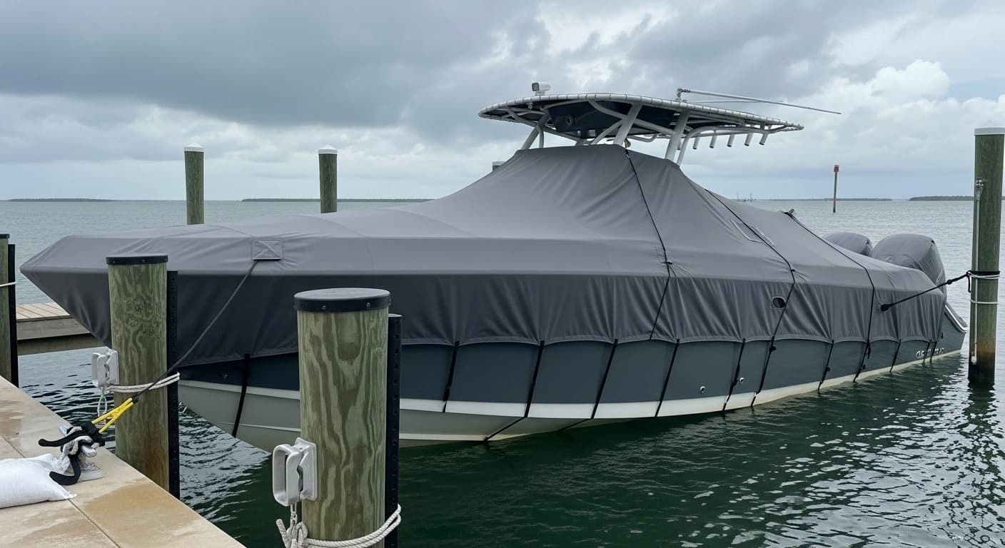 Heavy-duty storm season boat cover installation