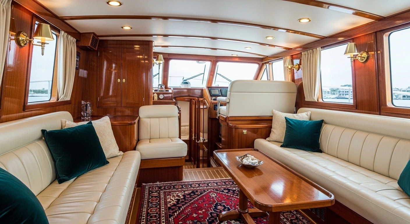 Classic elegant yacht interior with traditional styling