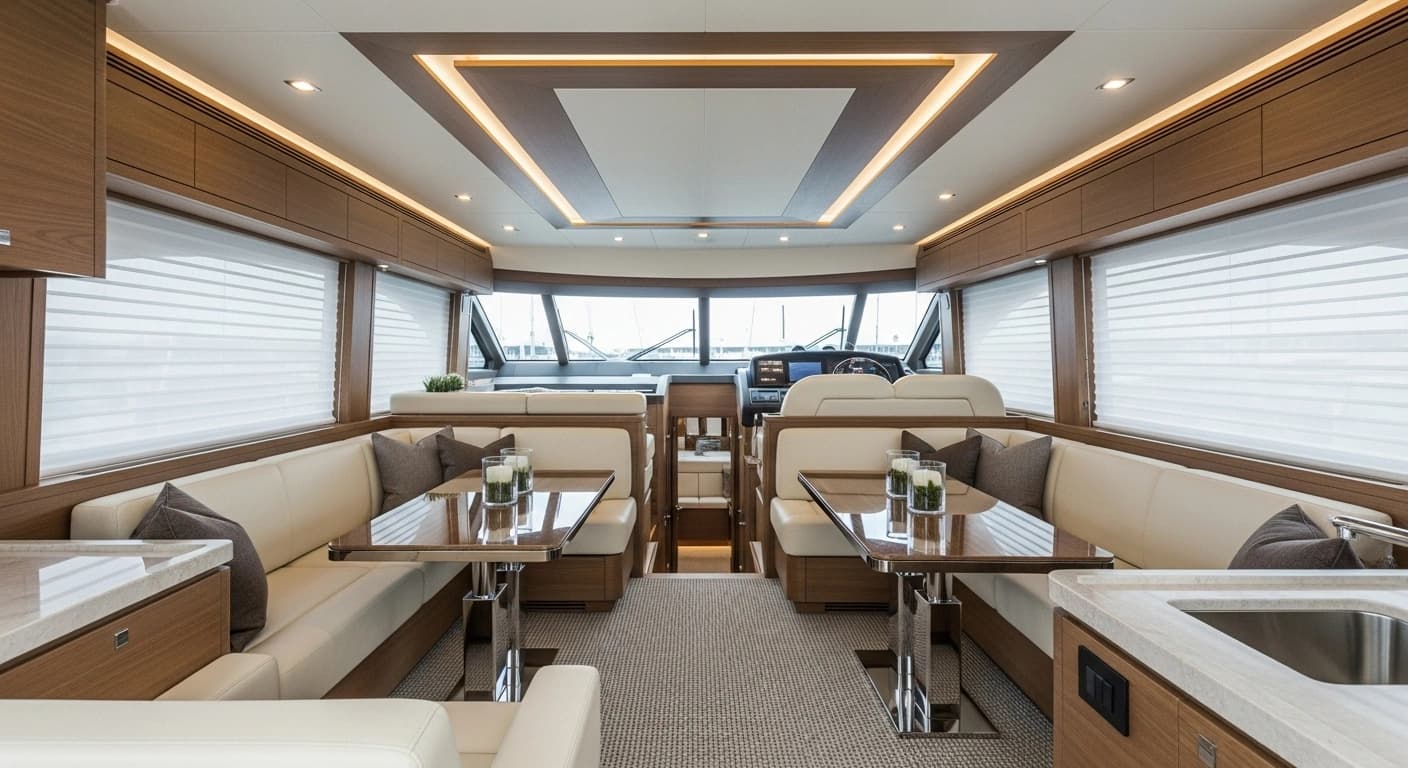 Contemporary luxury yacht interior with modern styling